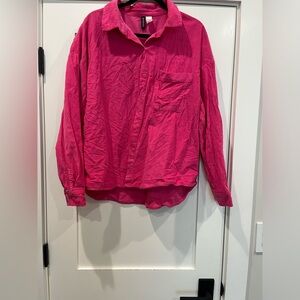 pink button down ribbed shirt